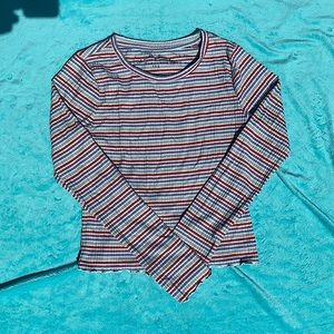 Cute colorful striped long sleeve ruffled top